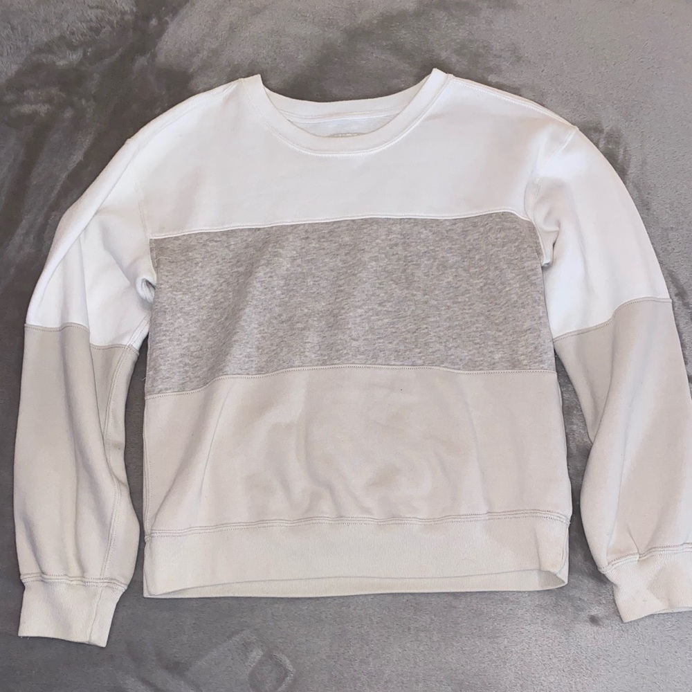 Womens A&F Colorblock Sweater - White, Gray, and Cream